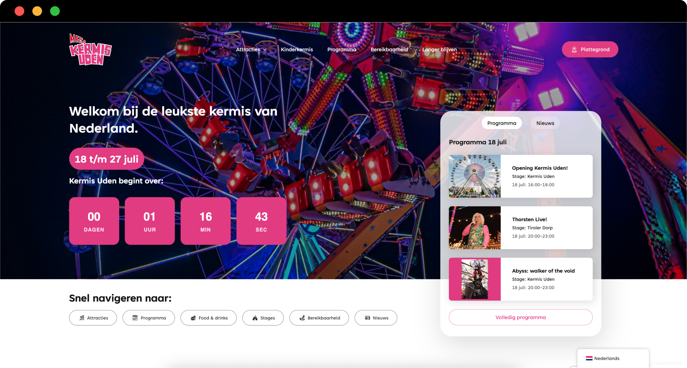 homepage mockup van kermis Uden website