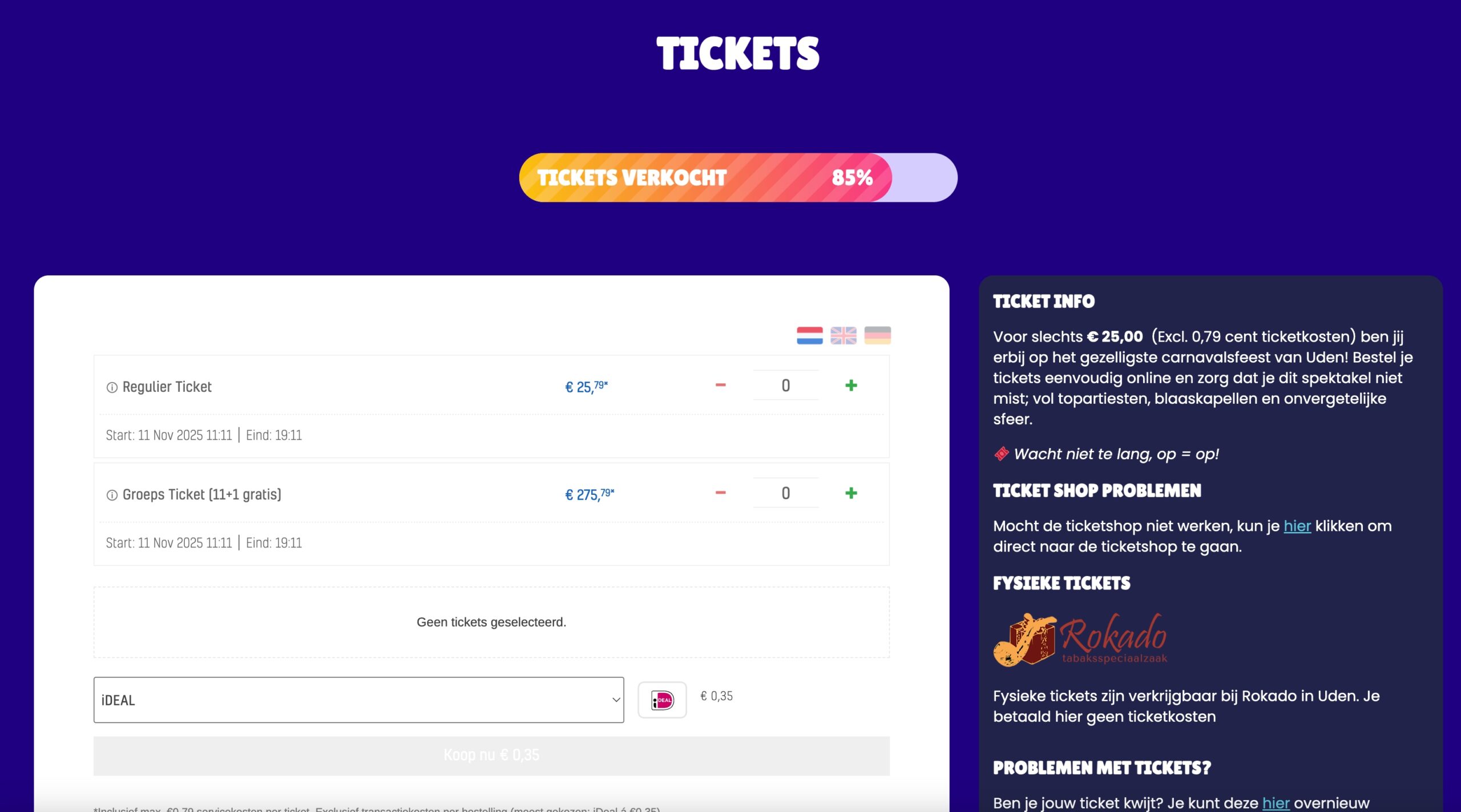Voorbeeld van Ticketscherm van Elf Elf